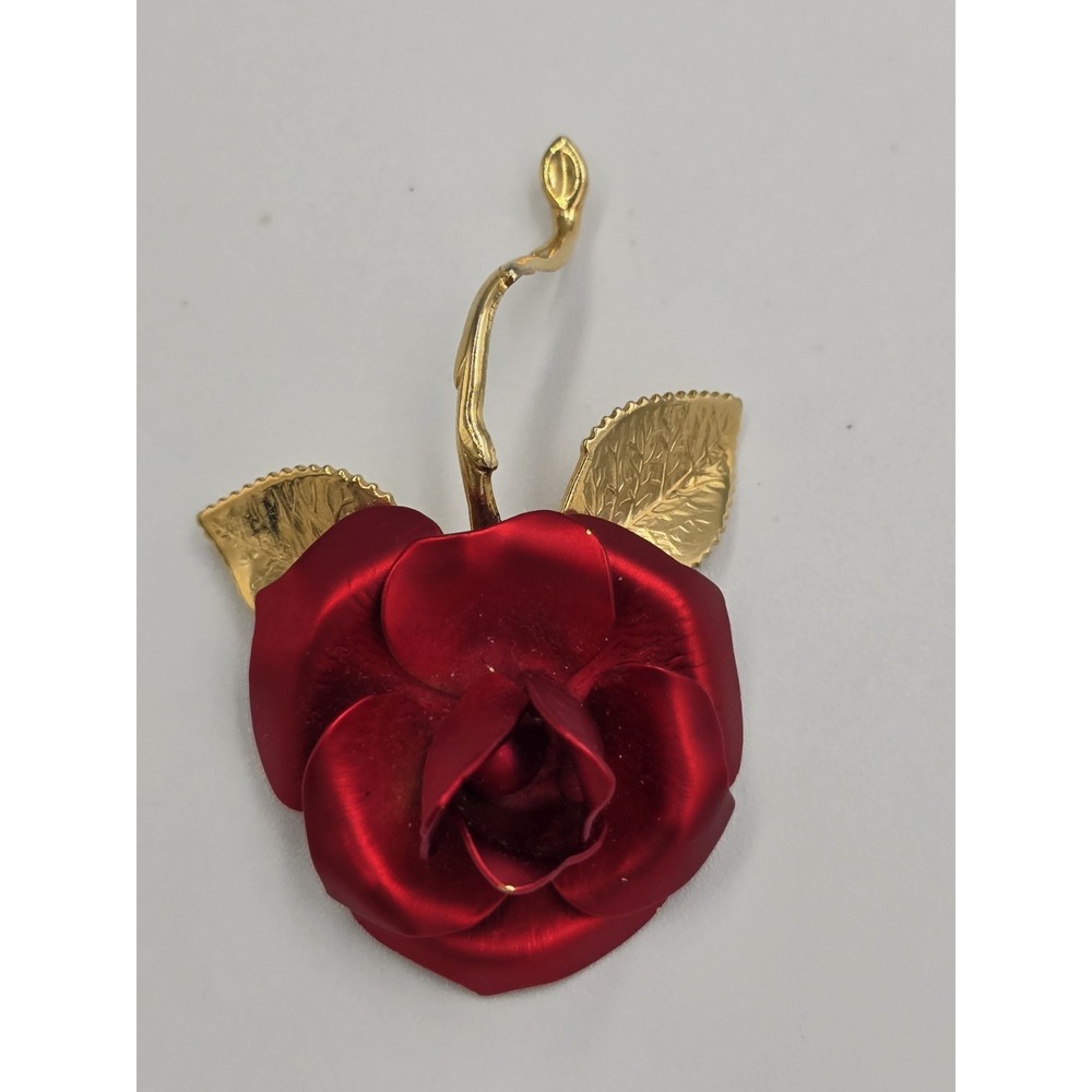 Vintage Giovanni USA Gold Tone Red Rose of Love Brooch 2.5" - Picture 3 of 8